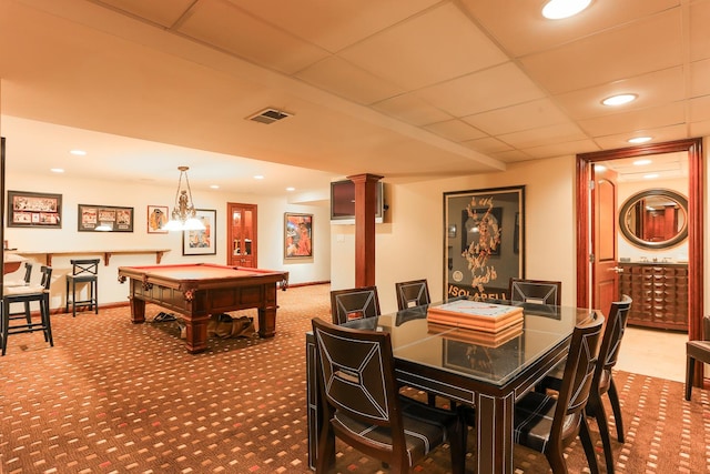 560 81st St, Burr Ridge, IL 60527 - rec room featuring dark carpet, billiards, and recessed lighting