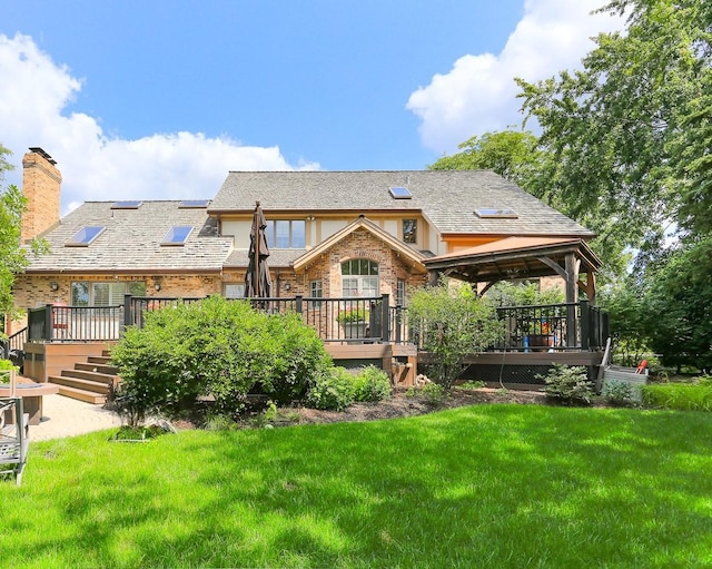 560 81st St, Burr Ridge, IL 60527 - back of house featuring a gazebo, a yard, a deck, a chimney, and brick siding