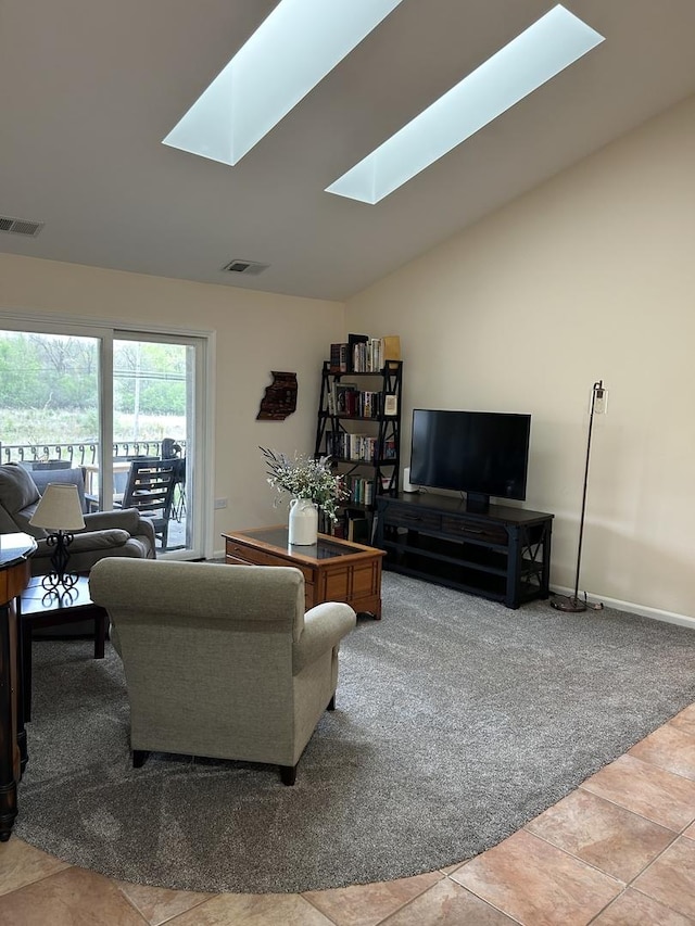 6220 Misty Pines Dr Unit 3, Tinley Park, IL 60477 - living room featuring a skylight, lofted ceiling, and carpet floors