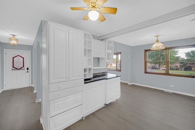 26W278 Harrison Ave, Winfield, IL 60190 - kitchen with white cabinets, wood finished floors, a chandelier, and open shelves