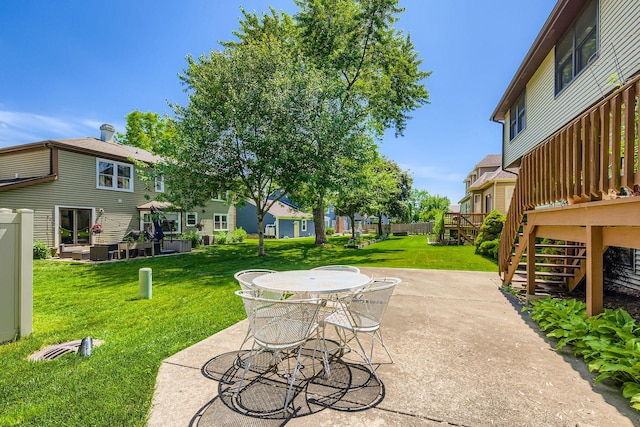 3825 Charlemagne Dr, Hoffman Estates, IL 60192 - view of patio featuring stairs, outdoor dining area, a wooden deck, and a residential view