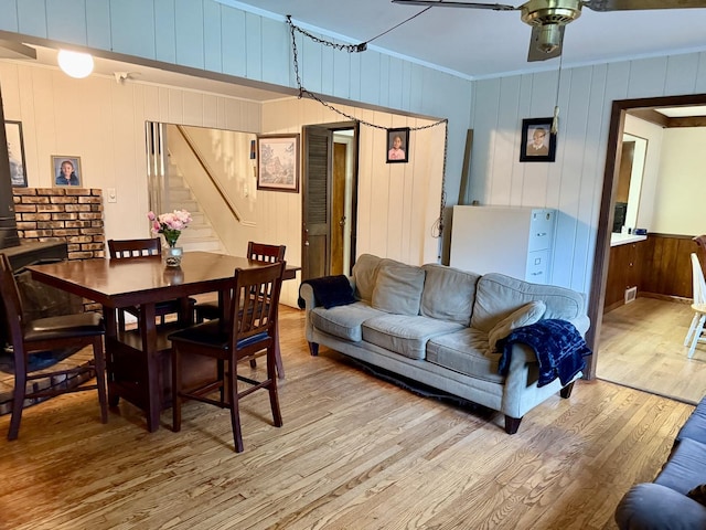 261 S Edison Ave, Elgin, IL 60123 - living area featuring wood finished floors, stairway, ornamental molding, and a ceiling fan