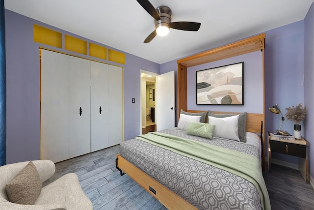5200 N Rockwell St Unit 3N, Chicago, IL 60625 - bedroom featuring wood finished floors, a closet, and a ceiling fan