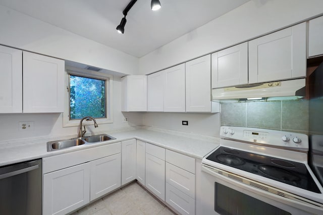 5200 N Rockwell St Unit 3N, Chicago, IL 60625 - kitchen featuring white range with electric stovetop, dishwasher, under cabinet range hood, white cabinetry, and light countertops
