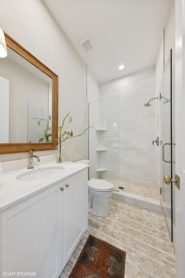 1120 Pin Oak Dr, Western Springs, IL 60558 - bathroom with a shower stall, vanity, and recessed lighting