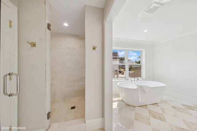 1120 Pin Oak Dr, Western Springs, IL 60558 - bathroom with a stall shower, a soaking tub, and recessed lighting
