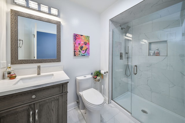 3142 Bennett Pl, Aurora, IL 60502 - bathroom featuring marble finish flooring, vanity, and a stall shower