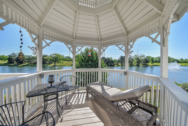 3142 Bennett Pl, Aurora, IL 60502 - deck featuring a gazebo, a water view, and view of scattered trees