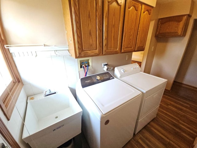 75 Bode Rd, Hoffman Estates, IL 60169 - laundry area with separate washer and dryer, cabinet space, and dark wood-style flooring