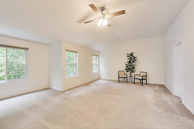 2302 Sandy Creek Dr, Algonquin, IL 60102 - spare room featuring light carpet, a ceiling fan, and vaulted ceiling