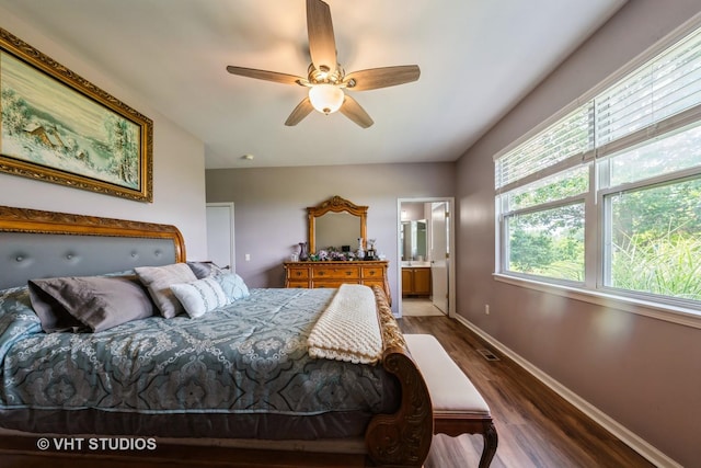 1550 W Ludington Cir, Romeoville, IL 60446 - bedroom featuring dark wood-type flooring, ensuite bath, and a ceiling fan