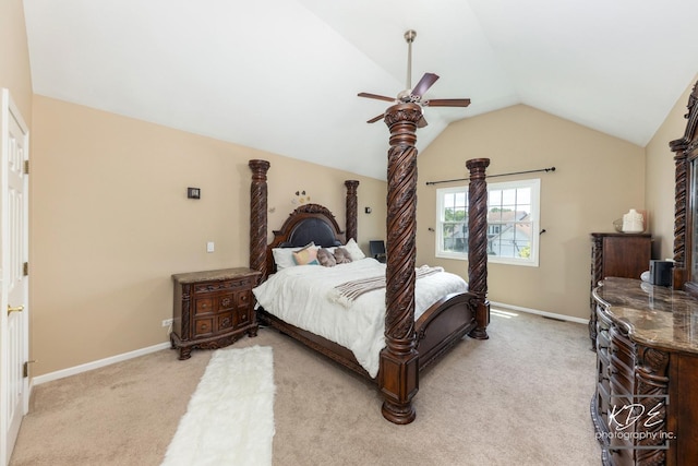 3730 Baybrook Dr, Aurora, IL 60504 - bedroom featuring light carpet, vaulted ceiling, and ceiling fan