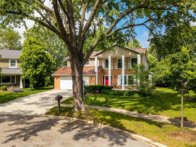 1386 Old Dominion Ct, Naperville, IL 60540 - neoclassical home with driveway, a garage, brick siding, and a front lawn
