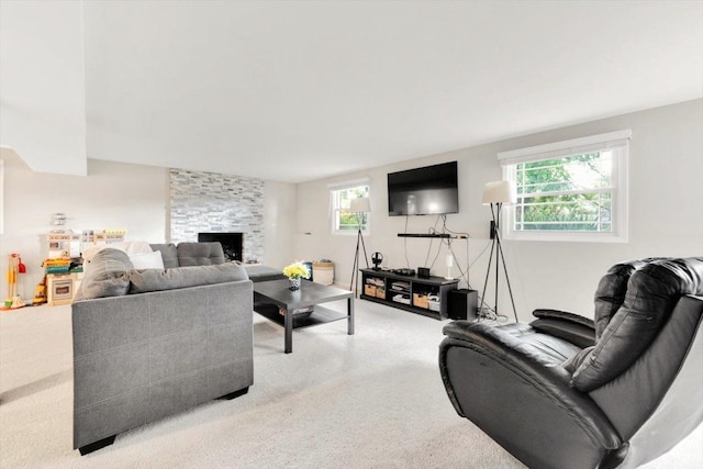 1259 Durham Dr, Wheaton, IL 60189 - living area featuring carpet and a fireplace