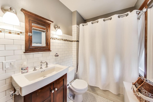 210 Berry Pkwy, Park Ridge, IL 60068 - full bath with tile walls, vanity, shower / tub combo, and tile patterned flooring