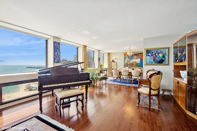 1110 N Lake Shore Dr Unit 20S, Chicago, IL 60611 - living area featuring a chandelier, dark wood-type flooring, and a water view