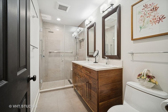 313 Hawthorn Ave Unit F, Glencoe, IL 60022 - full bathroom featuring a stall shower, tile patterned floors, double vanity, and recessed lighting