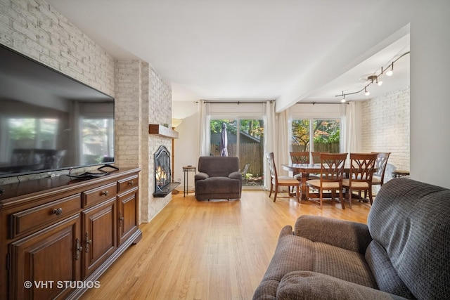 313 Hawthorn Ave Unit F, Glencoe, IL 60022 - living area featuring light wood finished floors and a brick fireplace