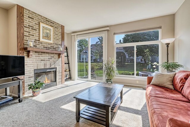 8156 Ripple Ridge Dr, Darien, IL 60561 - living room featuring carpet and a fireplace