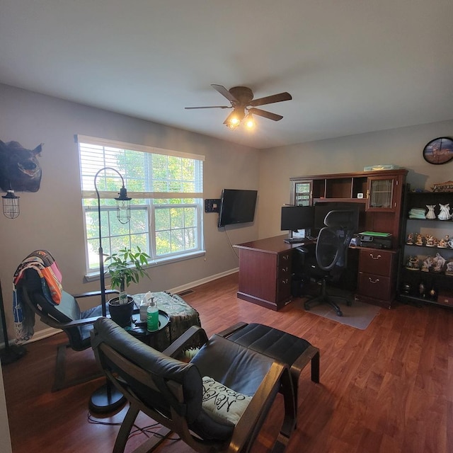 1506 Saddle Run Ln, Beecher, IL 60401 - office area with wood finished floors and a ceiling fan