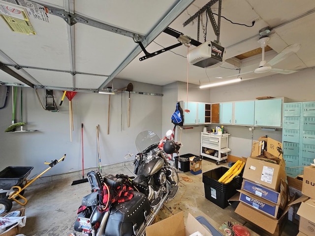 1506 Saddle Run Ln, Beecher, IL 60401 - garage featuring a garage door opener and a ceiling fan