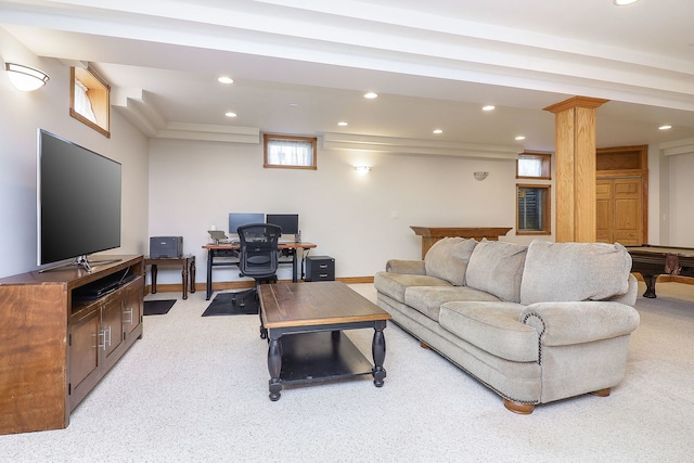 8124 Glenbrook Pl, Tinley Park, IL 60487 - living room with recessed lighting, light carpet, and a desk