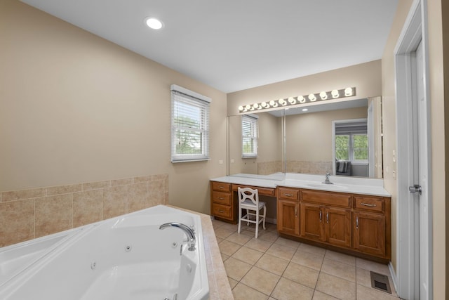 1215 Pendleton Dr, Lemont, IL 60439 - full bath featuring vanity, a whirlpool tub, tile patterned flooring, and recessed lighting