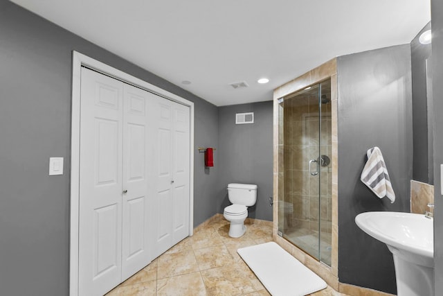 1215 Pendleton Dr, Lemont, IL 60439 - bathroom with a stall shower, a closet, tile patterned flooring, and recessed lighting