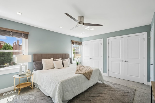 3125 S Giles Ave, Chicago, IL 60616 - bedroom featuring two closets, recessed lighting, and ceiling fan
