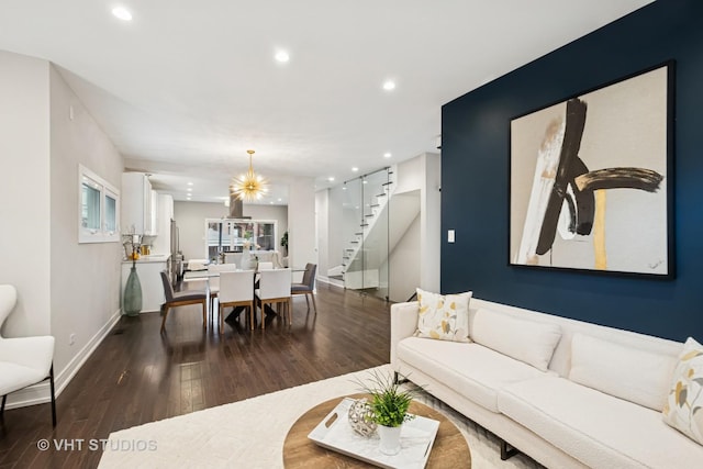 3125 S Giles Ave, Chicago, IL 60616 - living area featuring stairway, recessed lighting, and dark wood-style flooring