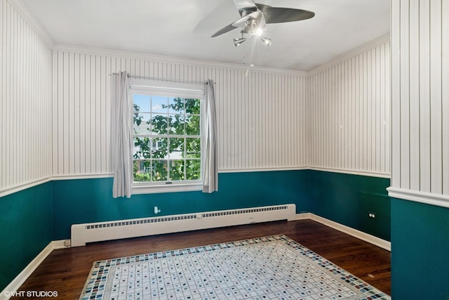 401 S Carlyle Pl, Arlington Heights, IL 60004 - spare room featuring a baseboard radiator, wood finished floors, ceiling fan, and crown molding