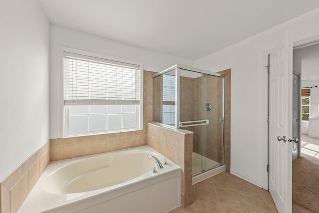 1644 Prairieview Blvd, Bolingbrook, IL 60490 - bathroom featuring a garden tub, a shower stall, and tile patterned flooring