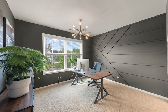 1644 Prairieview Blvd, Bolingbrook, IL 60490 - carpeted office with baseboards and a chandelier