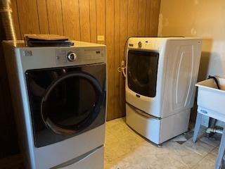 401 23rd Ave, Bellwood, IL 60104 - washroom featuring washer and dryer and wooden walls