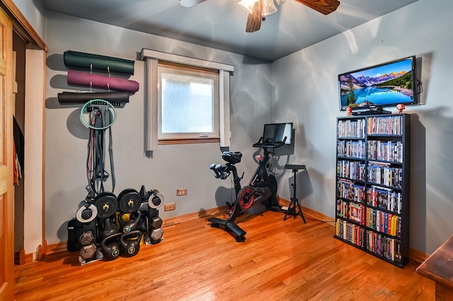 7010 W 72nd St, Chicago, IL 60638 - workout area featuring wood finished floors and a ceiling fan