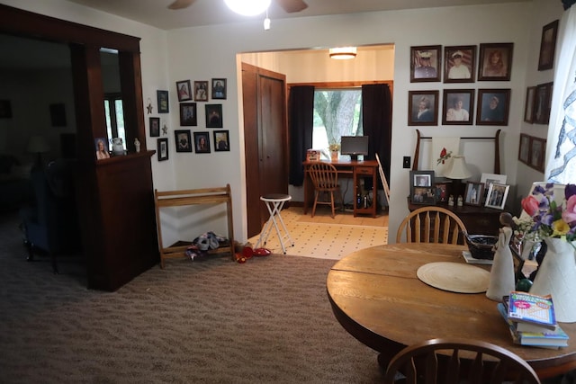 105 Bradley St, New Bedford, IL 61346 - carpeted dining area with a ceiling fan