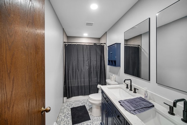 13460 185th St, Mokena, IL 60448 - full bathroom featuring double vanity, a shower with curtain, and recessed lighting