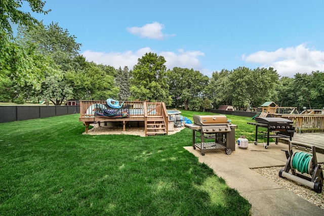 13460 185th St, Mokena, IL 60448 - view of yard featuring a wooden deck, a playground, and view of scattered trees