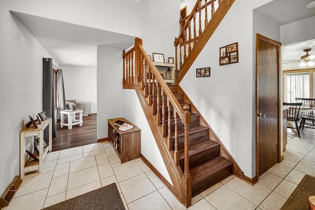 13460 185th St, Mokena, IL 60448 - staircase featuring a ceiling fan and tile patterned flooring