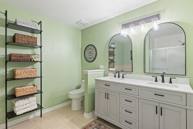 2599 Oak Dr Unit 2599, West Dundee, IL 60118 - bathroom featuring double vanity, an enclosed shower, and tile patterned floors