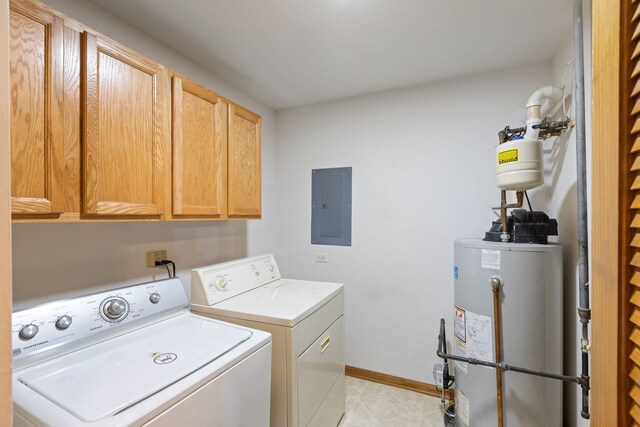 2599 Oak Dr Unit 2599, West Dundee, IL 60118 - laundry area with gas water heater, electric panel, separate washer and dryer, cabinet space, and light tile patterned floors