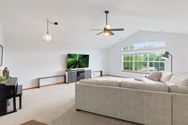 2599 Oak Dr Unit 2599, West Dundee, IL 60118 - carpeted living room with ceiling fan and lofted ceiling