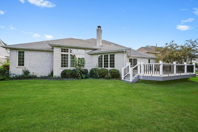 6443 Davane Ct, Downers Grove, IL 60516 - back of house featuring brick siding, a wooden deck, and a lawn