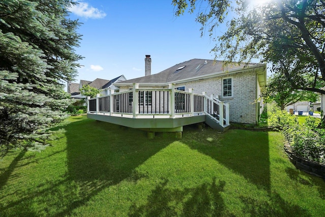 6443 Davane Ct, Downers Grove, IL 60516 - rear view of house with a chimney, a yard, a deck, and brick siding