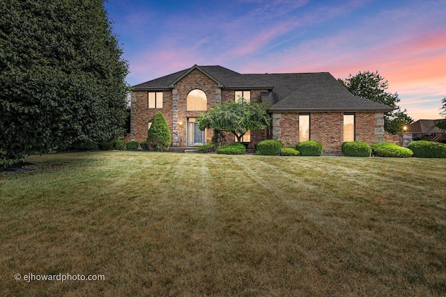 3250 Platte Trl, Olympia Fields, IL 60461 - traditional-style house with brick siding, a yard, and roof with shingles