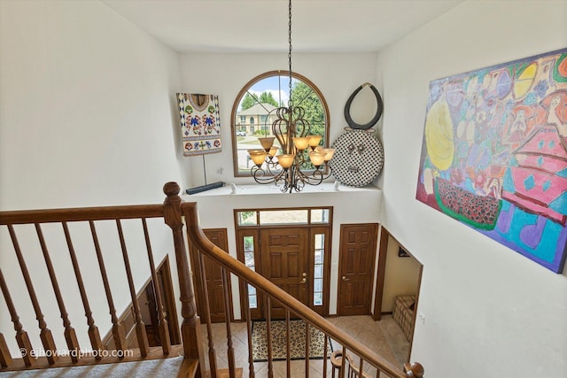 3250 Platte Trl, Olympia Fields, IL 60461 - tiled foyer entrance featuring a chandelier and stairs