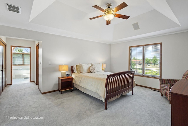 3250 Platte Trl, Olympia Fields, IL 60461 - carpeted bedroom featuring a raised ceiling, multiple windows, and ceiling fan