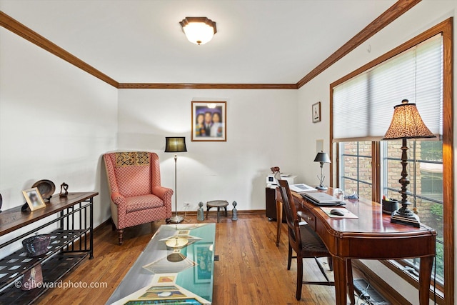 3250 Platte Trl, Olympia Fields, IL 60461 - office area featuring wood finished floors and ornamental molding