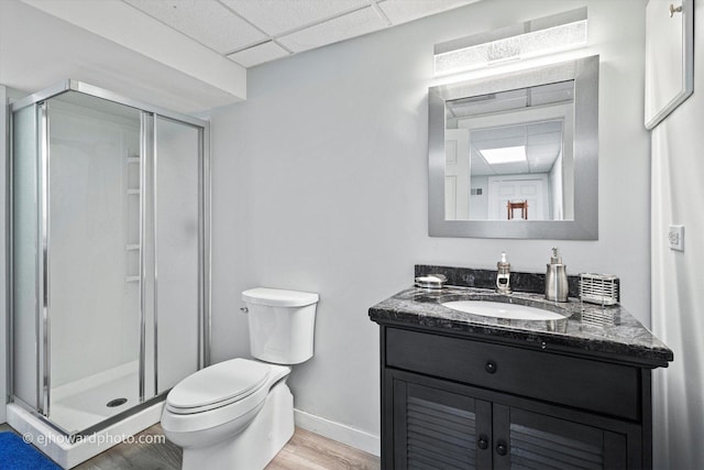 3250 Platte Trl, Olympia Fields, IL 60461 - bathroom with vanity, a stall shower, wood finished floors, and a drop ceiling