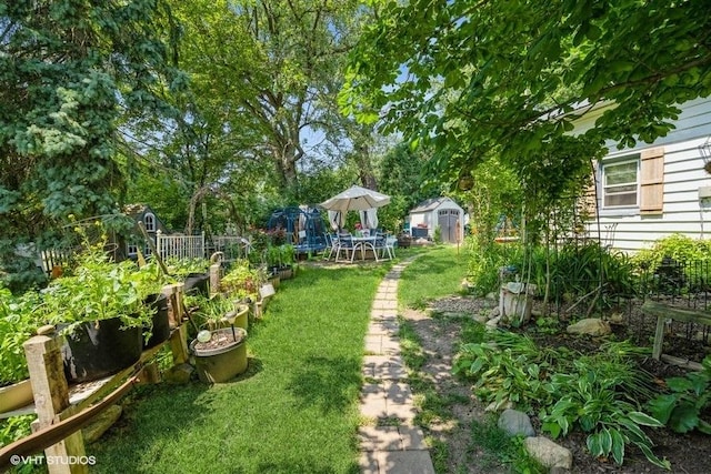 8316 Howe Rd, Wonder Lake, IL 60097 - view of green lawn with a vegetable garden and a storage unit